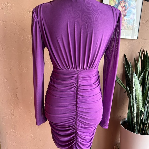 Purple Sheer Long Sleeve Mini Dress NWT - Picture 9 of 12